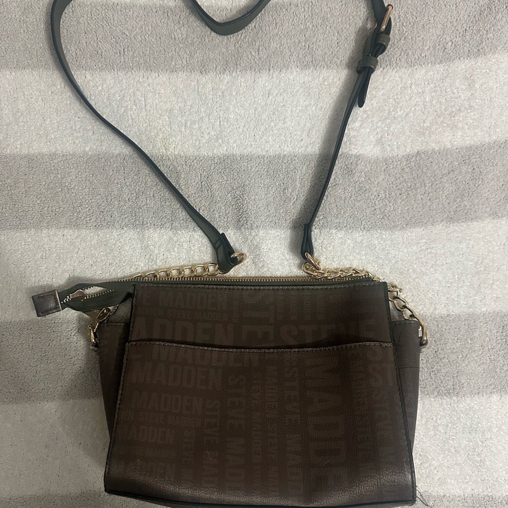Steve Madden Dark Brown Crossbody Bag with Gold Accents